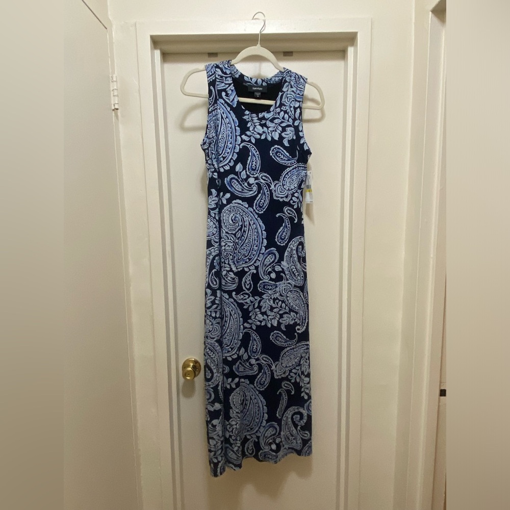Karen Kane Navy & Light Blue Paisley Sleeveless Maxi Dress